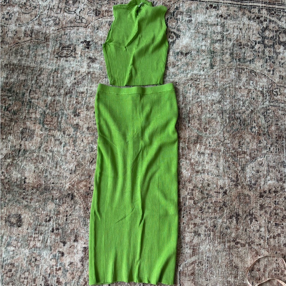 Green Ribbed Two-Piece Set XS
